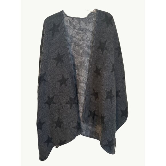 Woolrich Charcoal Star Patterned Reversible Wool Blend Poncho All Acrylic - Picture 1 of 9